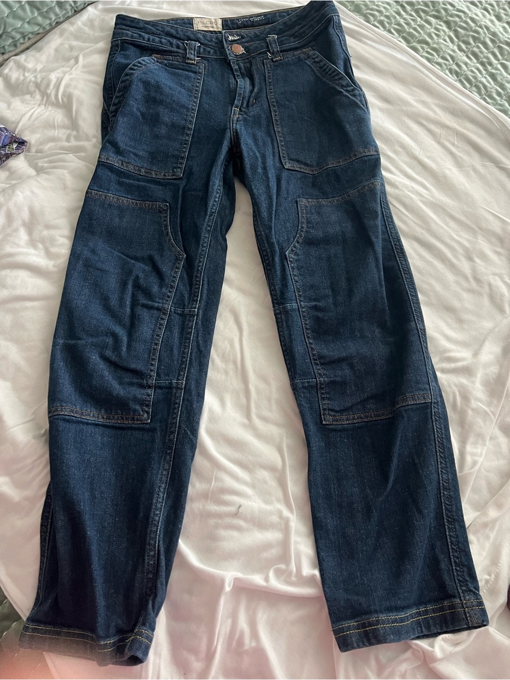 Pilcro Straight Leg Jeans in Dark Blue Denim